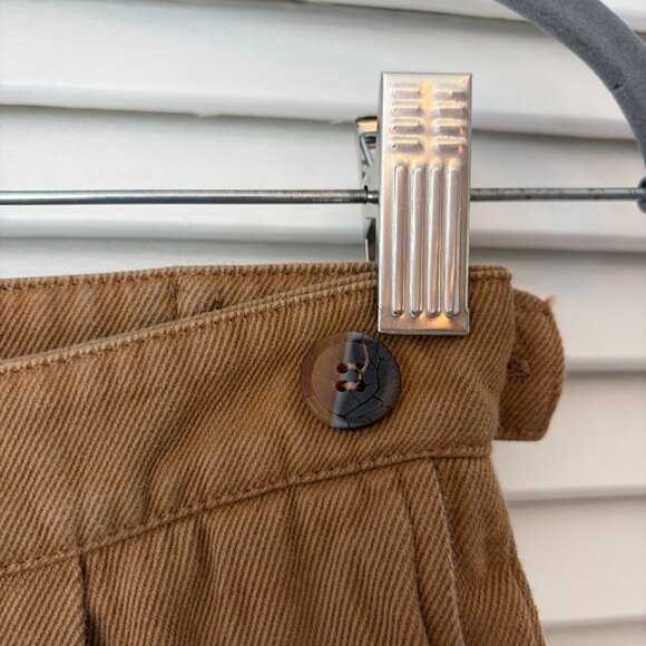 King & Tuckfield men's Tan Tab trousers 29 linen cotton toffee pleated *flaws* - Picture 8 of 13